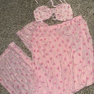 SKIMS Pink Heart Women's Pajama Set